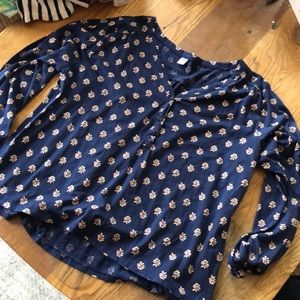 Navy patterned long-sleeve w/quarter button down